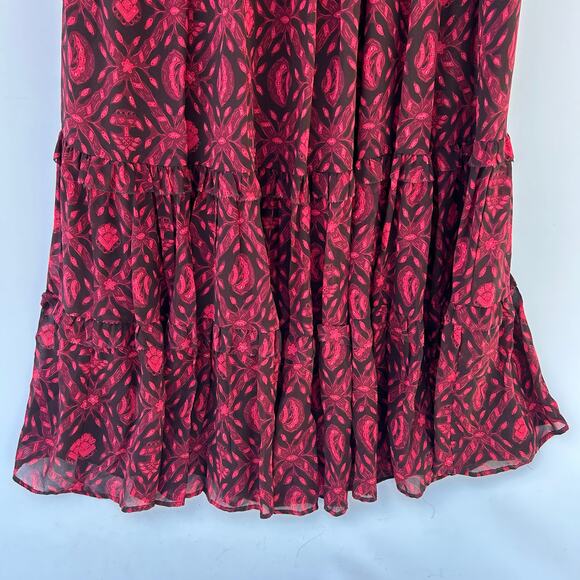 Ulla Johnson Anika Ruffle Midi Dress Red Fuchsia Dress Floral 10 Silk - Picture 10 of 11